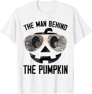 The Man Behind The Pumpkin New Baby Shower Dad Halloween T-Shirt - T-Shirt | White