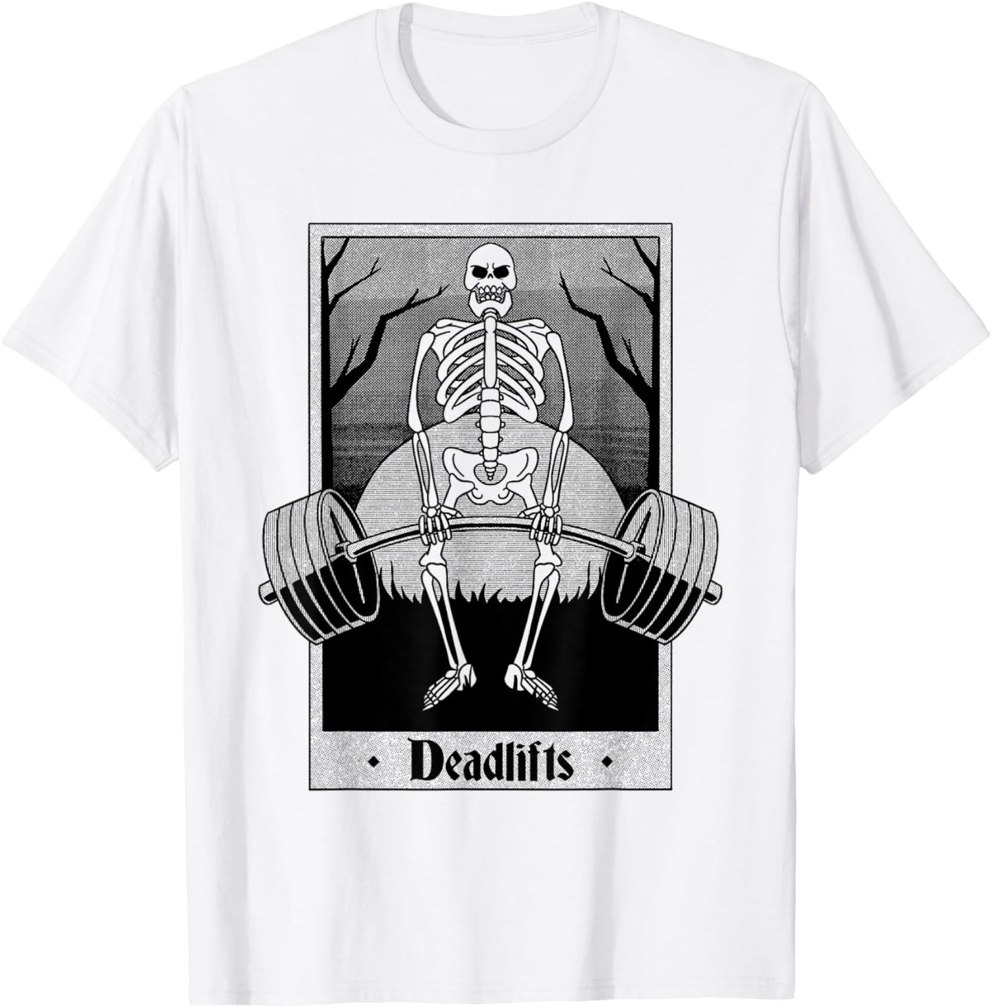 Funny Deadlifts Weightlifter Skeleton Halloween Gym Workout T-Shirt - T-Shirt | White