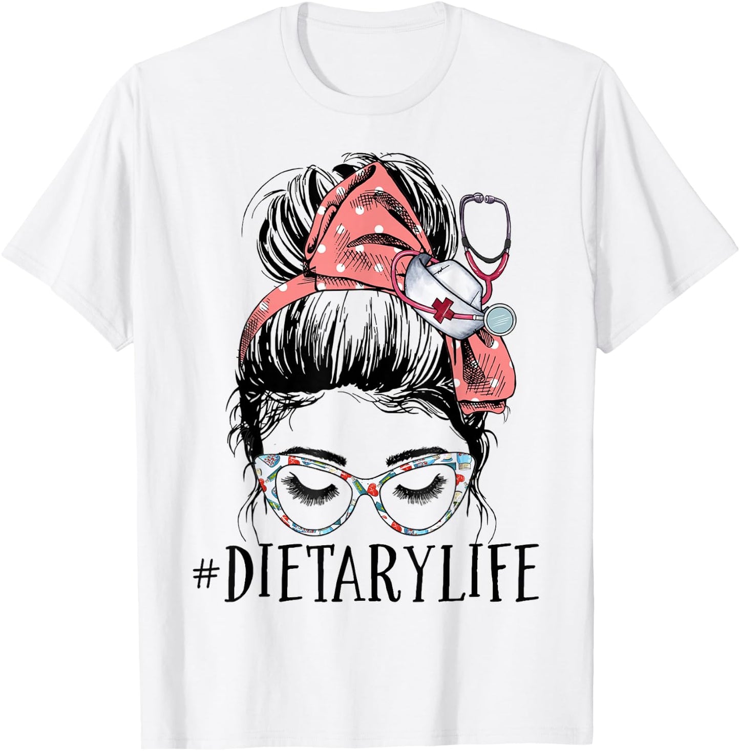 Messy Bun Dietary Life Healthcare Worker Women Dietitian T-Shirt - T-Shirt | White