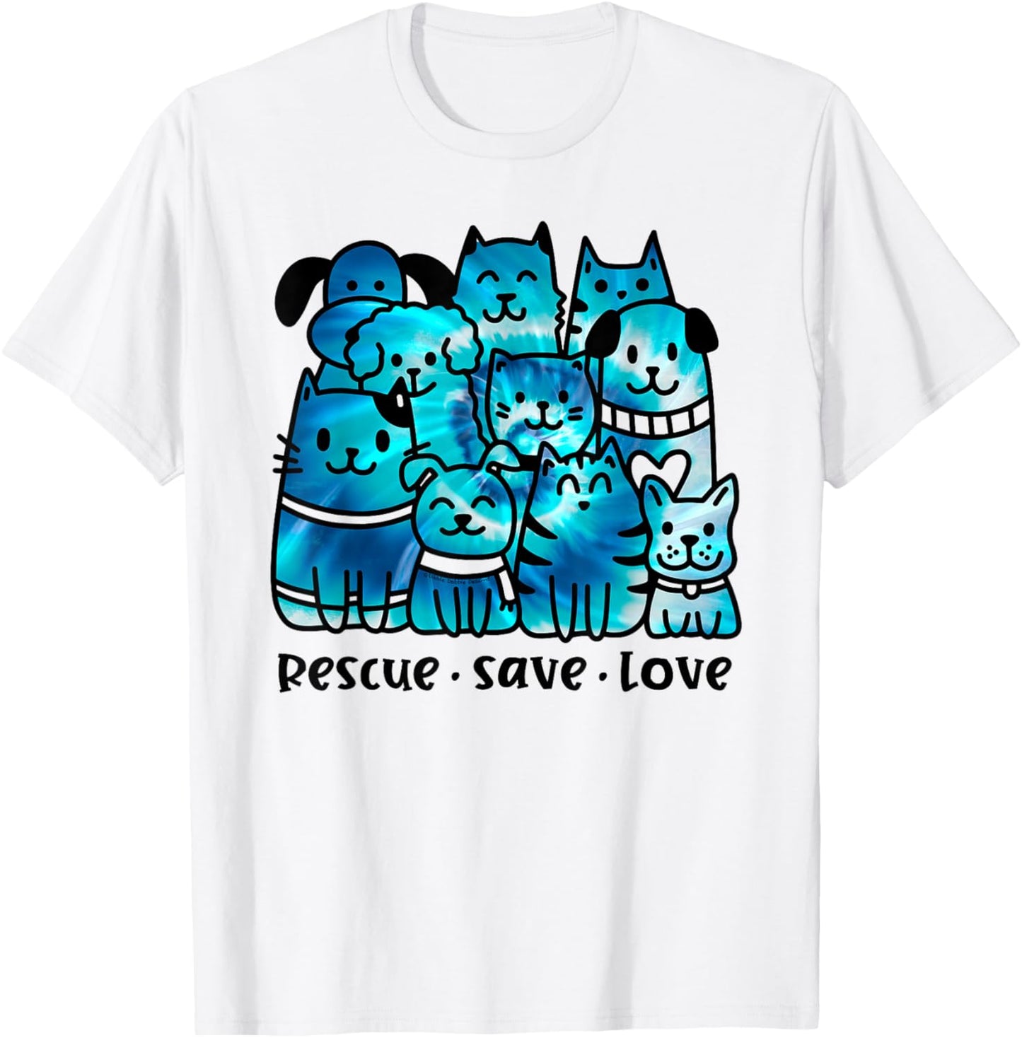Rescue Save Love Cute Tie Dye Animal Rescue Dog Cat Lovers T-Shirt - T-Shirt | White