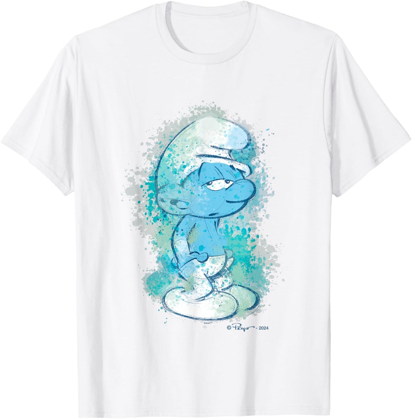 The Smurfs Lazy Smurf Watercolor Portrait Distressed T-Shirt - T-Shirt | White