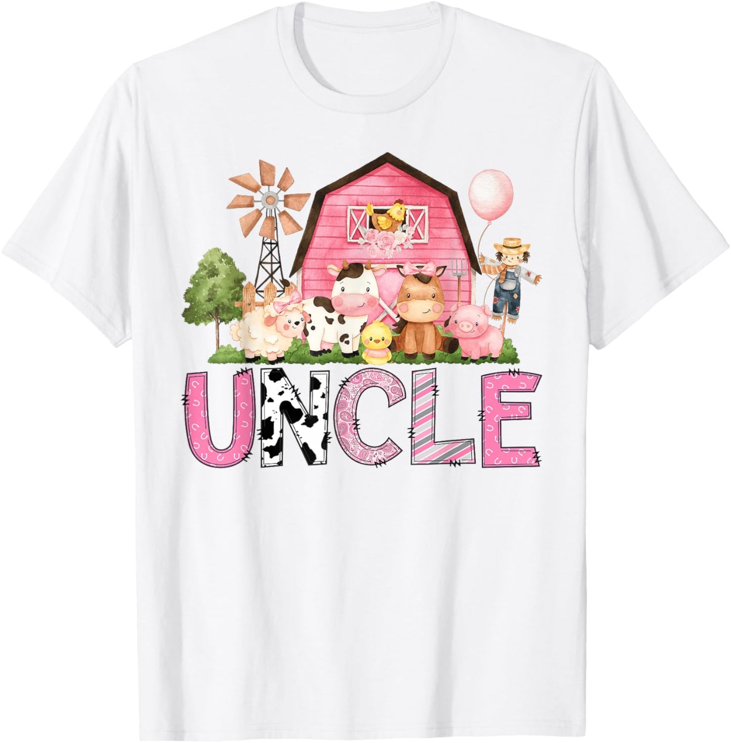 Uncle Pink Farm Cow Lover Birthday Girl Matching T-Shirt - T-Shirt | White
