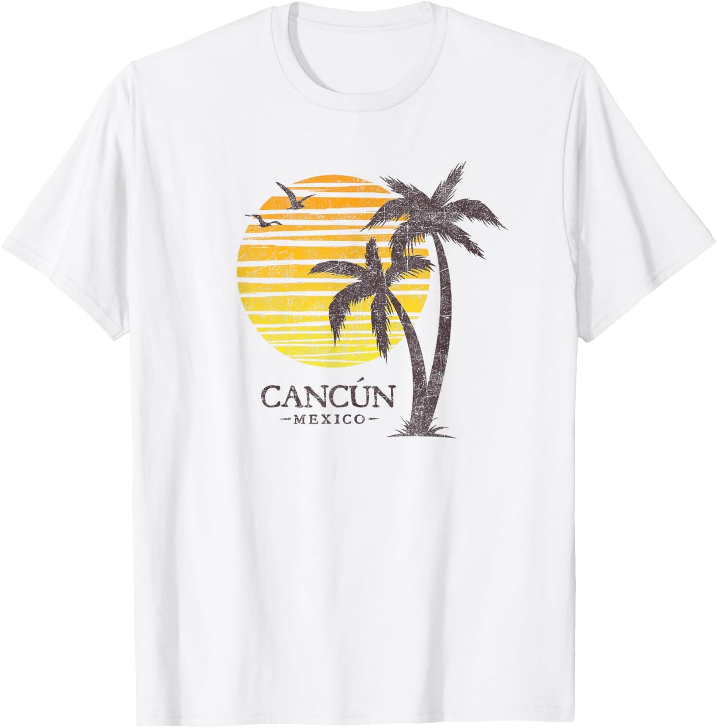 Cancun Mexico Souvenir Beach Sunset Vintage T-Shirt - T-Shirt | White