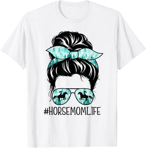 Classy Horse Mom Messy Bun Shades Horsing Mother's Day T-Shirt - T-Shirt | White