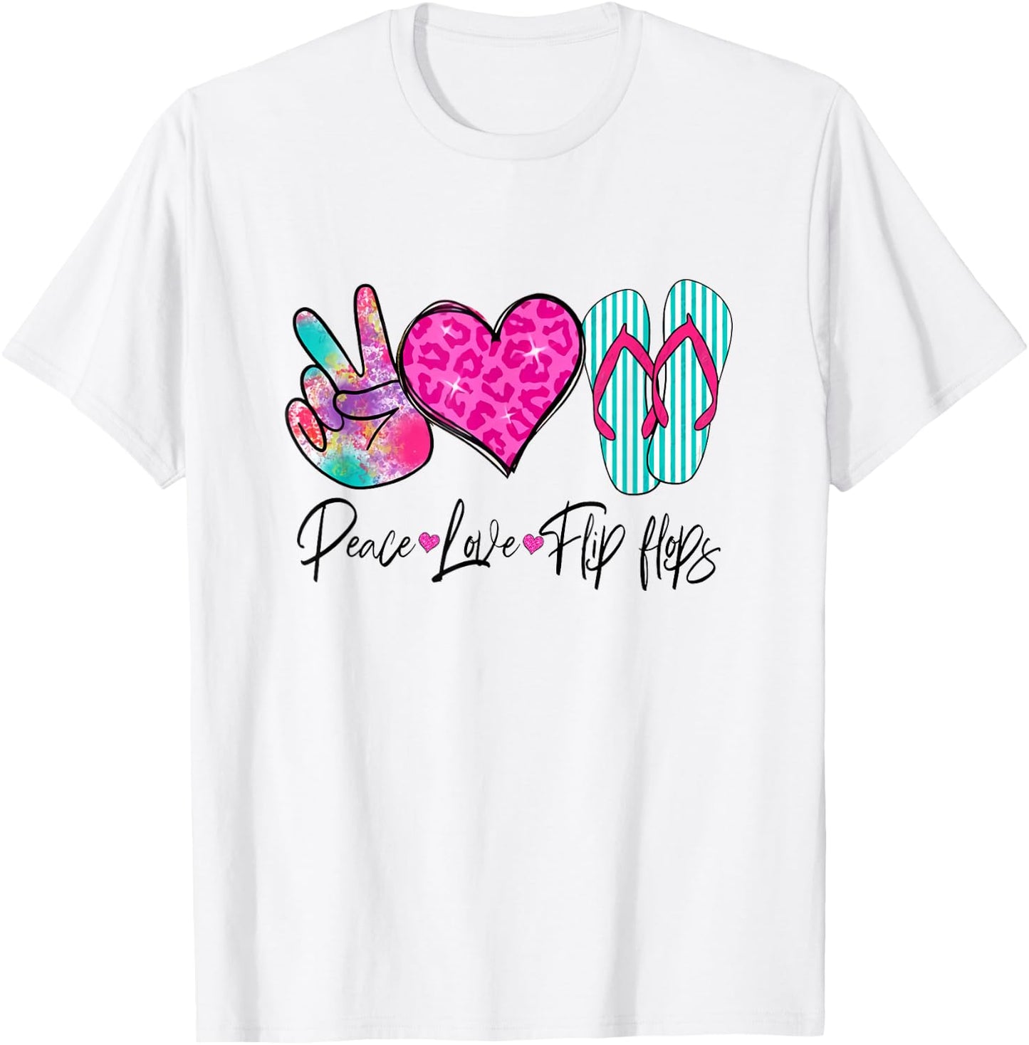 Peace Love Flip Flops Funny Hello Summer Vibes Beach Vacay T-Shirt - T-Shirt | White