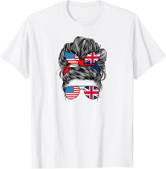Half American British America Great Britain UK USA Flag Girl T-Shirt - T-Shirt | White