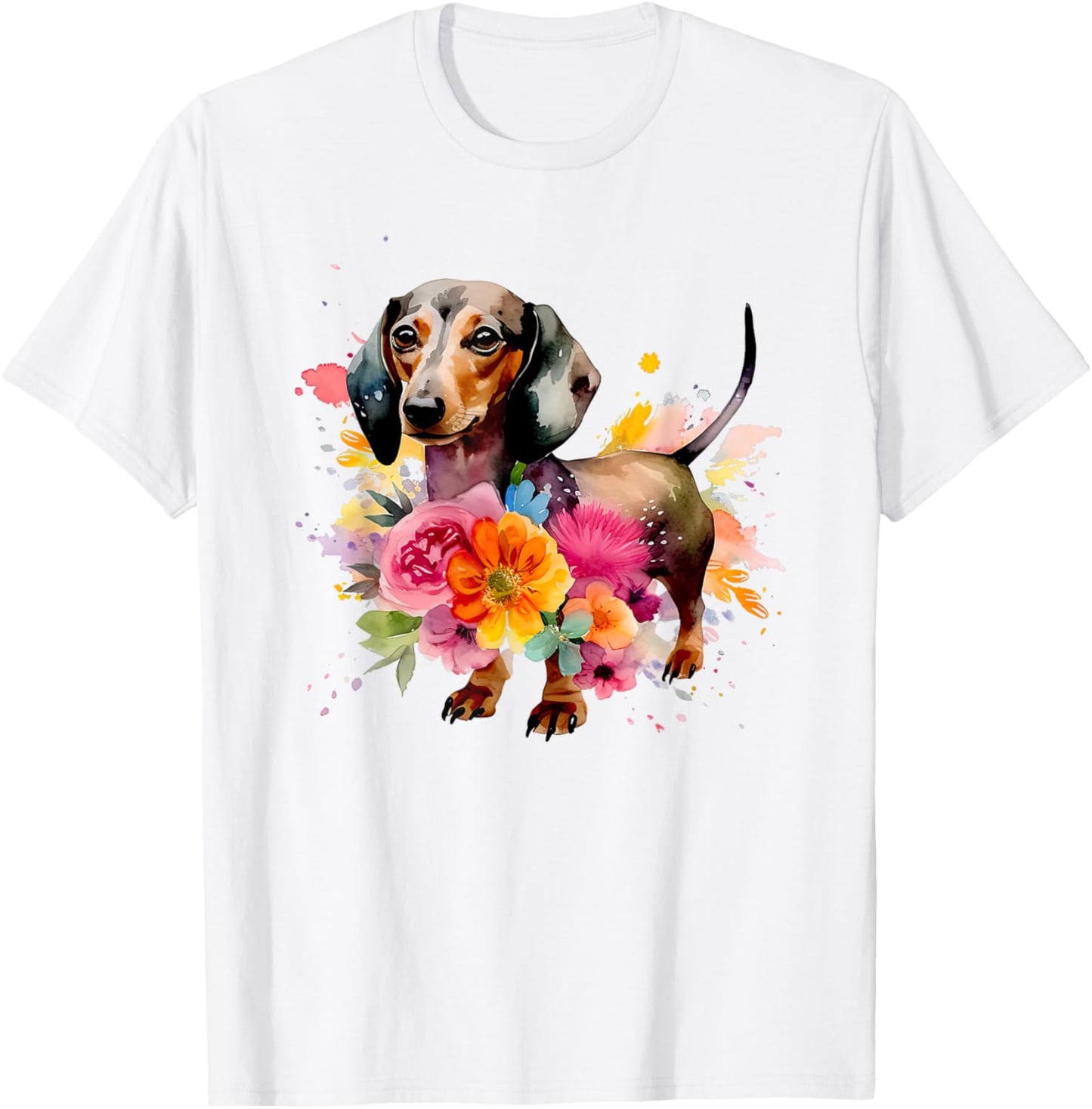 Dachshund Watercolor art Dog Dog breed woman kids floral T-Shirt - T-Shirt | White