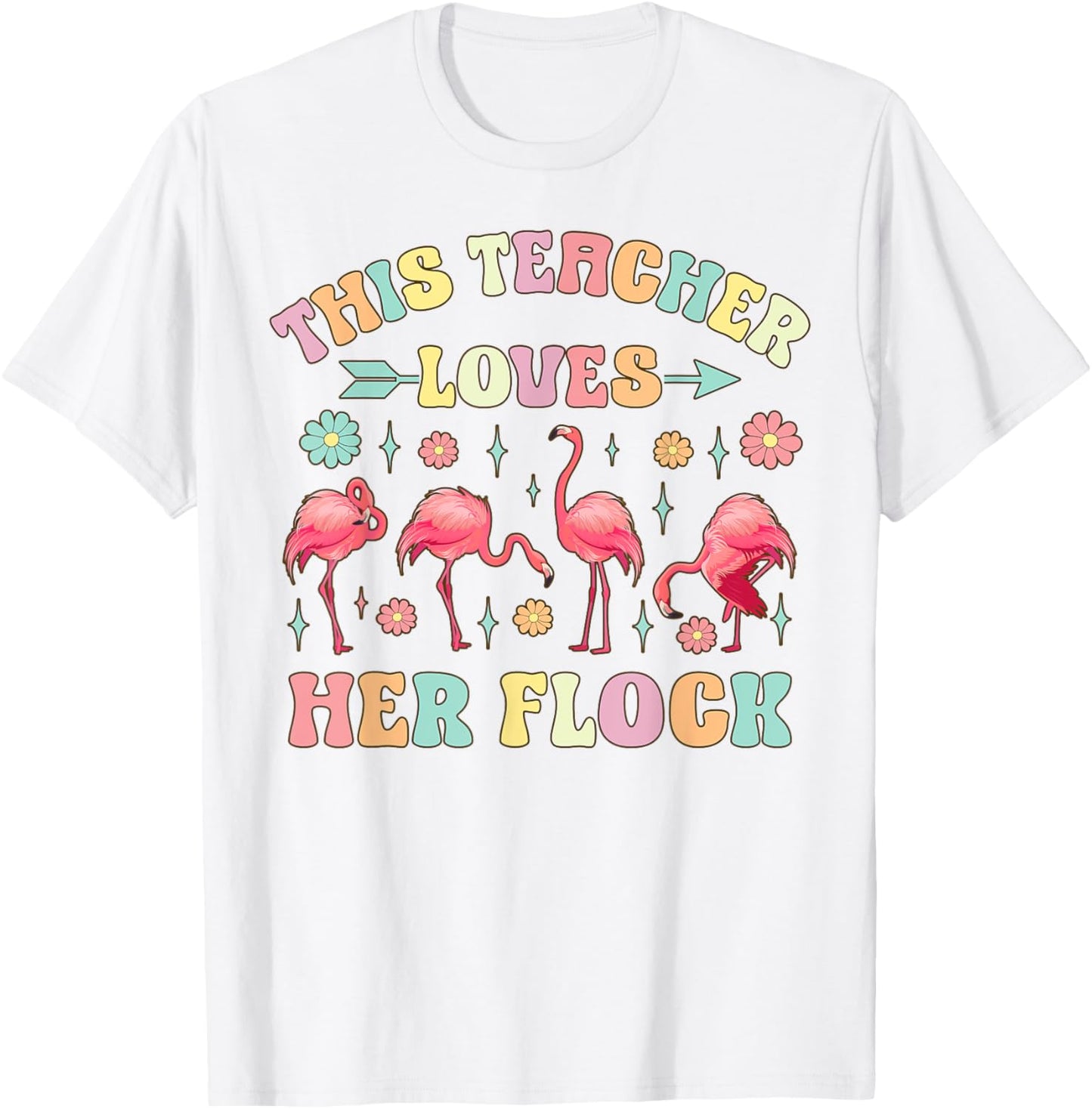 Funny Flamingo Teaching This Teacher Loves Her Flock Women Kids T-Shirt - T-Shirt | White