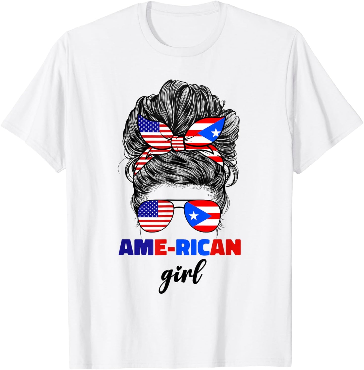 Half American And Puerto Rican Rico Flag Mix Girl Boricua T-Shirt - T-Shirt | White