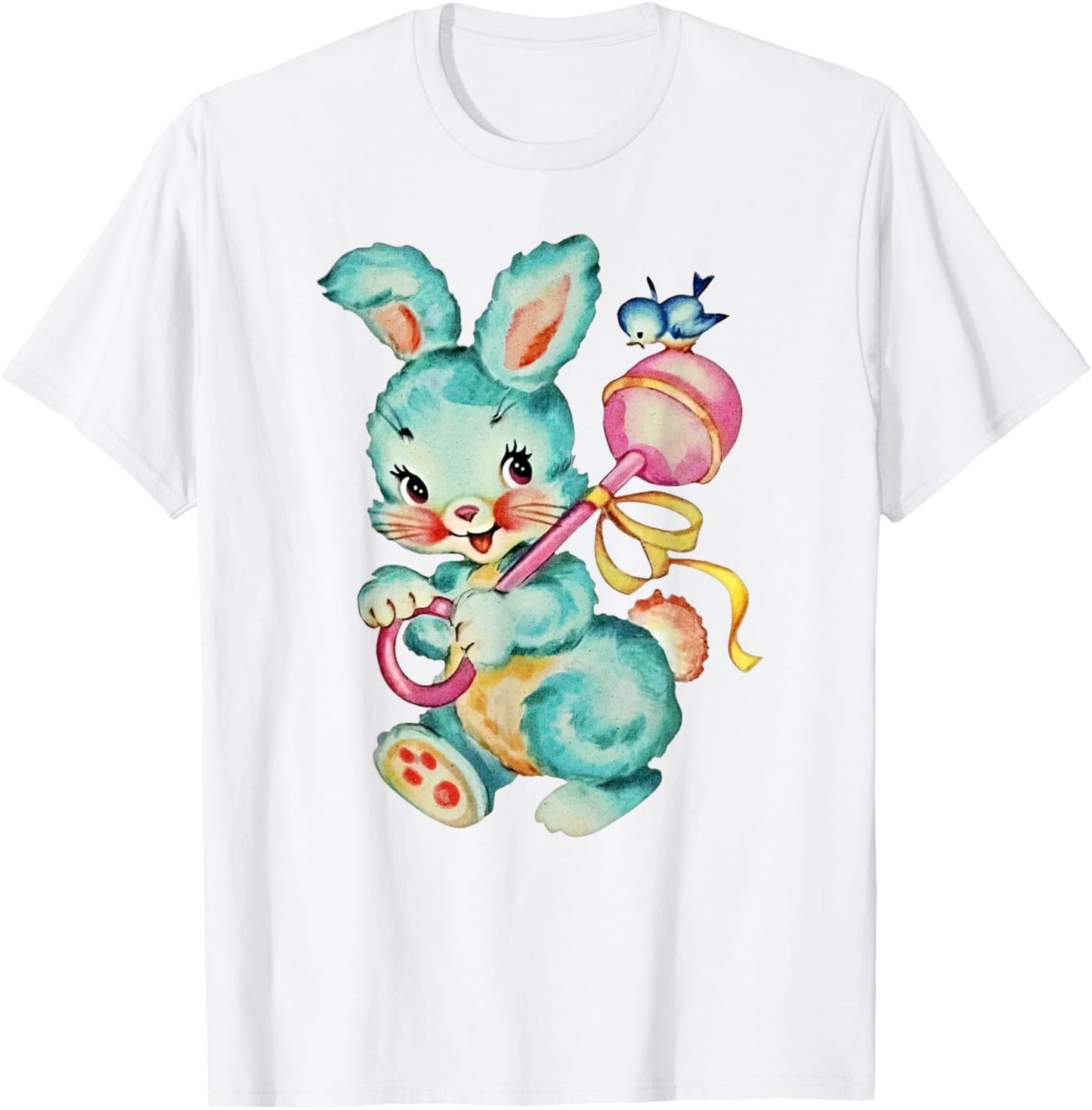 Vintage Easter Cute Bunnny And Bird Spring Retro Vintage T-Shirt - T-Shirt | White