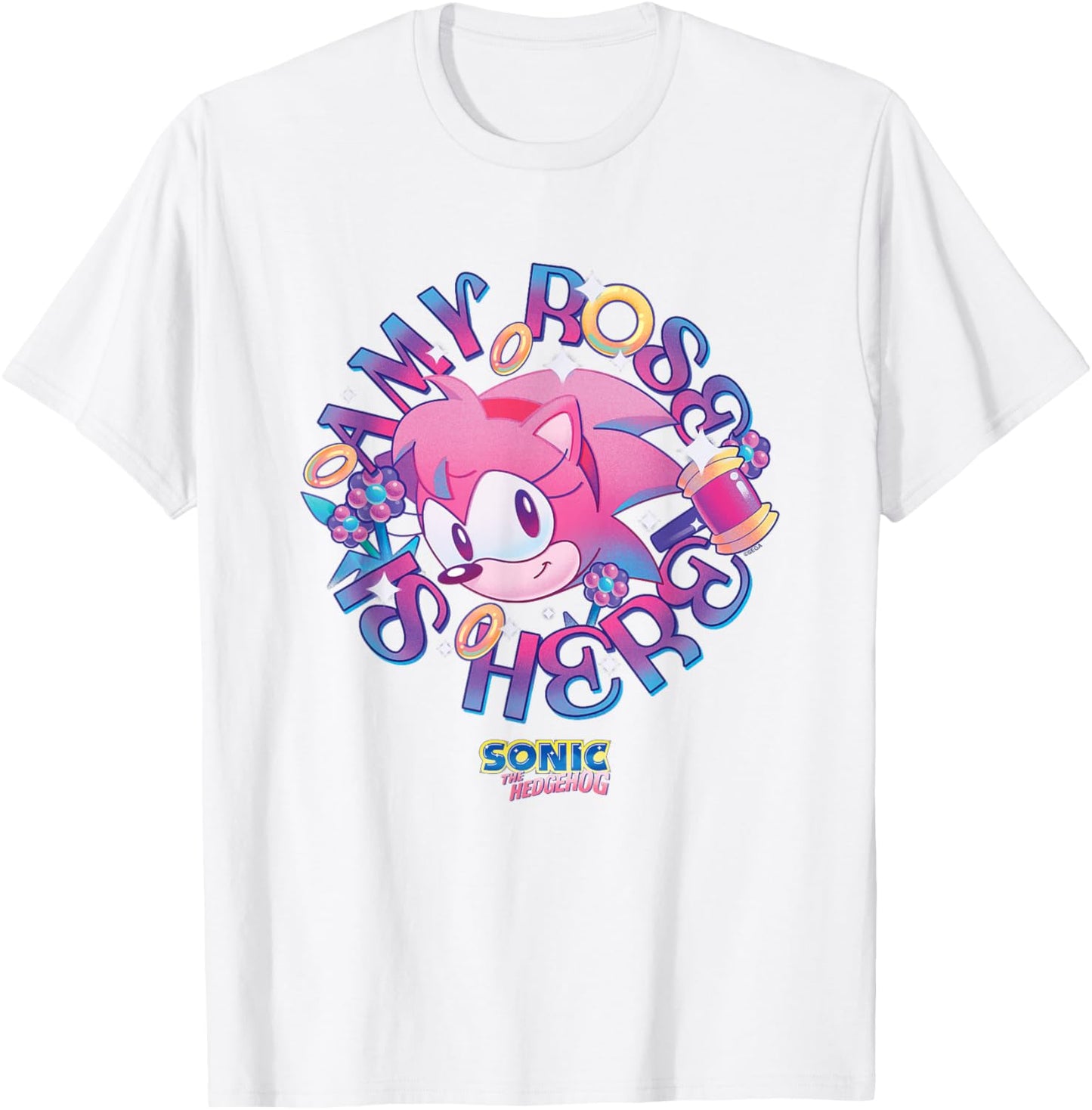Sonic The Hedgehog Amy Rose Is Here Vintage Face Portrait T-Shirt - T-Shirt | White
