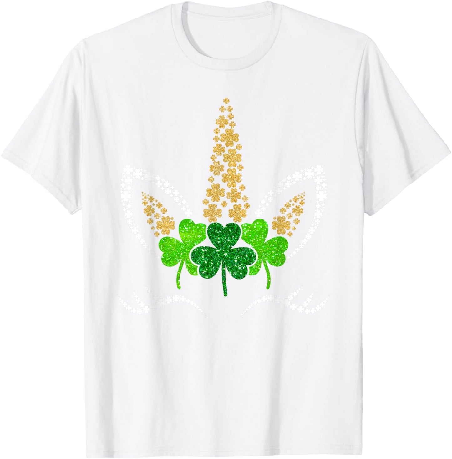 St Patricks Day Unicorn Face Shamrock Pattys Toddler Girls T-Shirt - T-Shirt | White