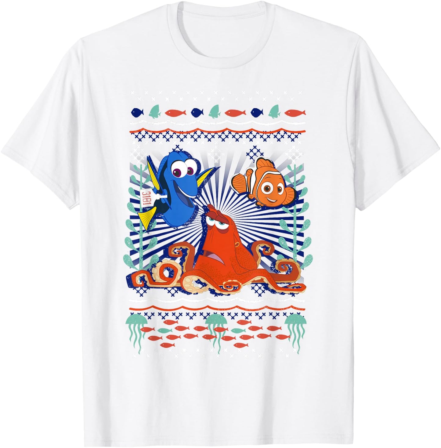 Disney Pixar Finding Dory Hank Nemo Dory Ugly Sweater Style T-Shirt - T-Shirt | White