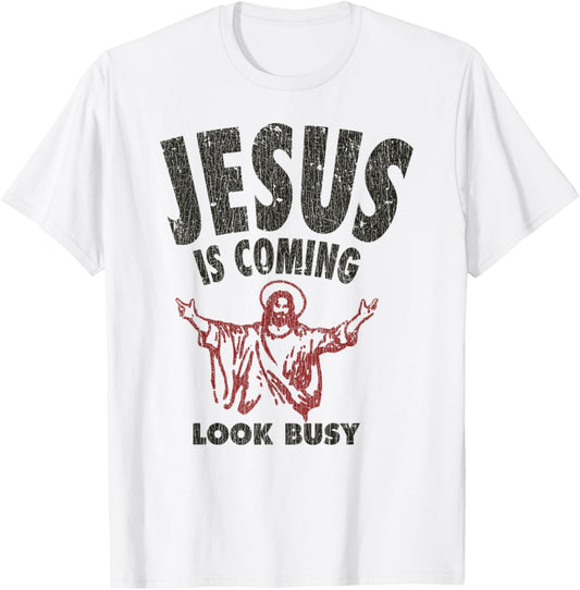 Vintage Jesus Is Coming, Look Busy 1992 T-Shirt - T-Shirt | White