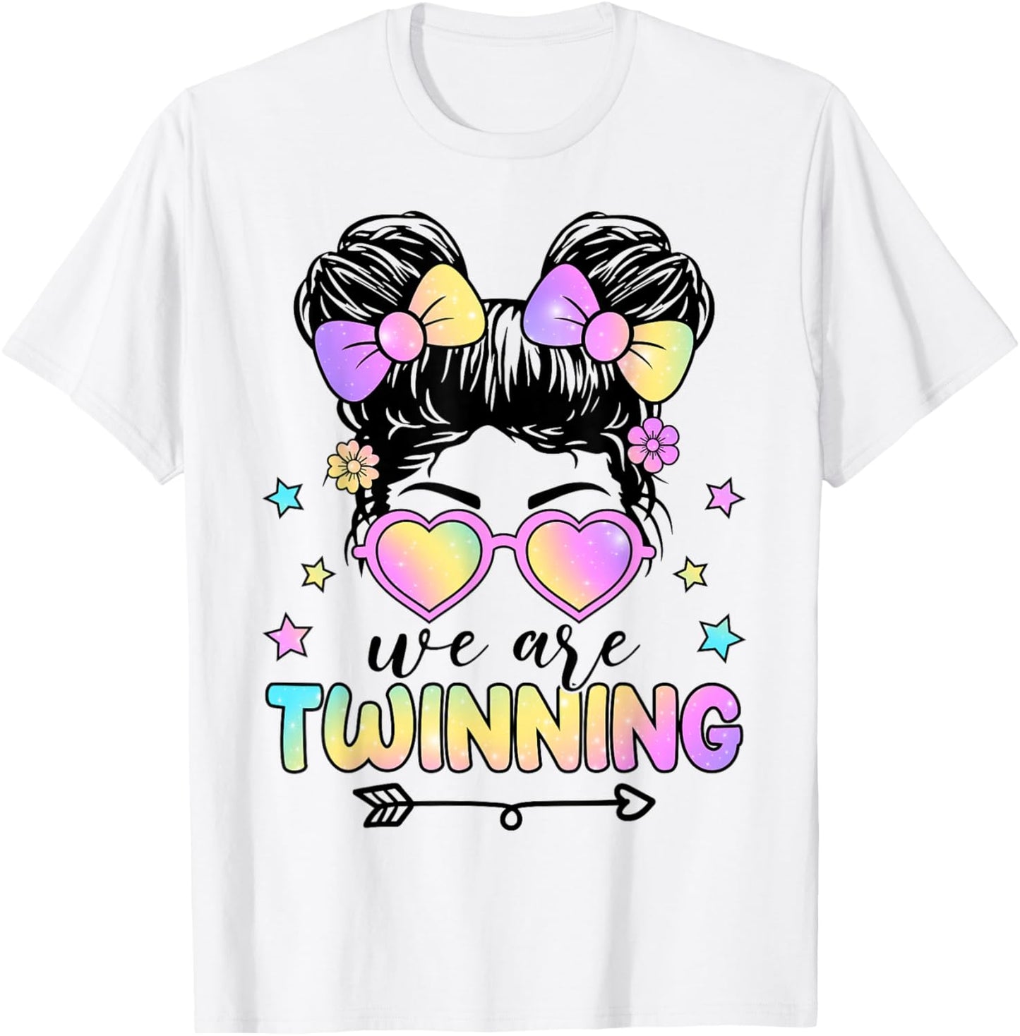 We're Twinning with My Bestie Messy Bun Twin Day Spirit Week T-Shirt - T-Shirt | White