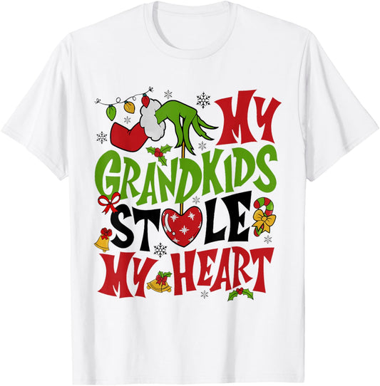My Grandkids Stole My Heart Funny Christmas Vintage Xmas T-Shirt - T-Shirt | White