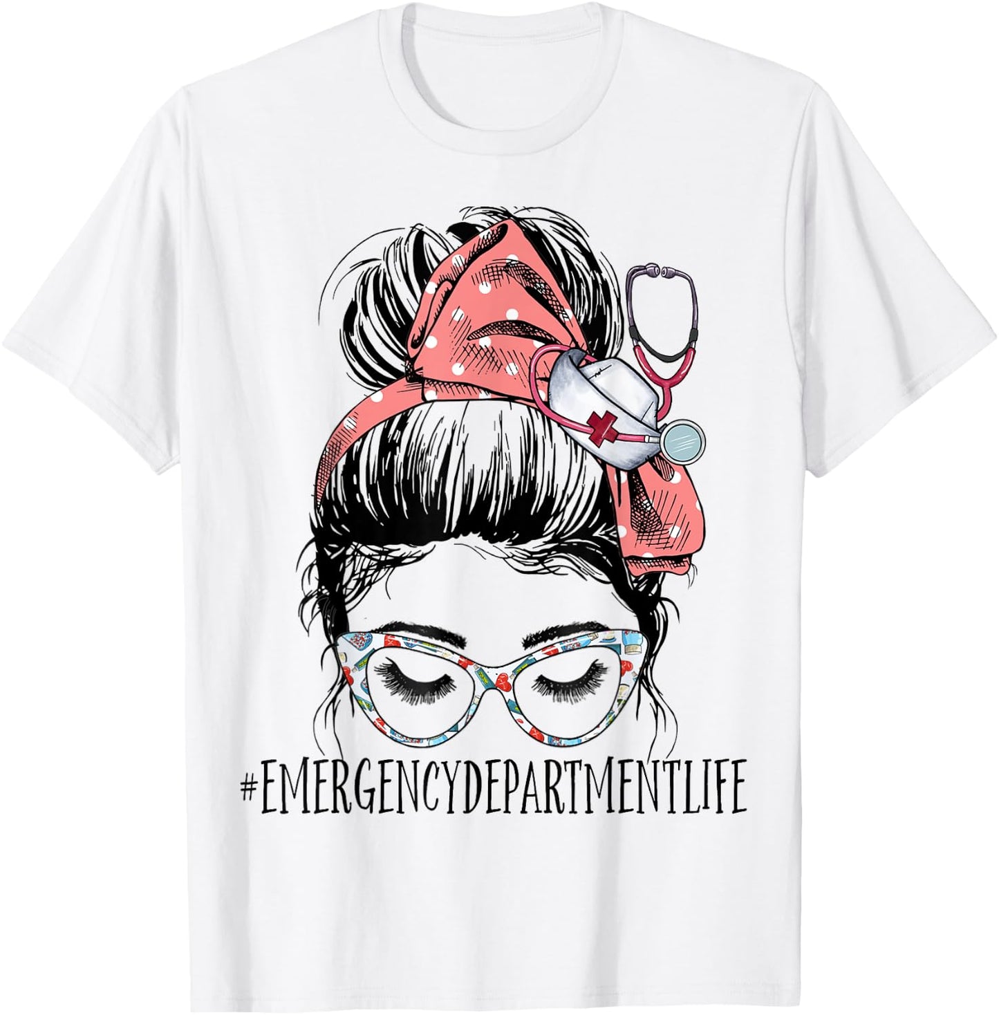 Emergency Department Life Funny Messy Bun RN ER Nurse T-Shirt - T-Shirt | White