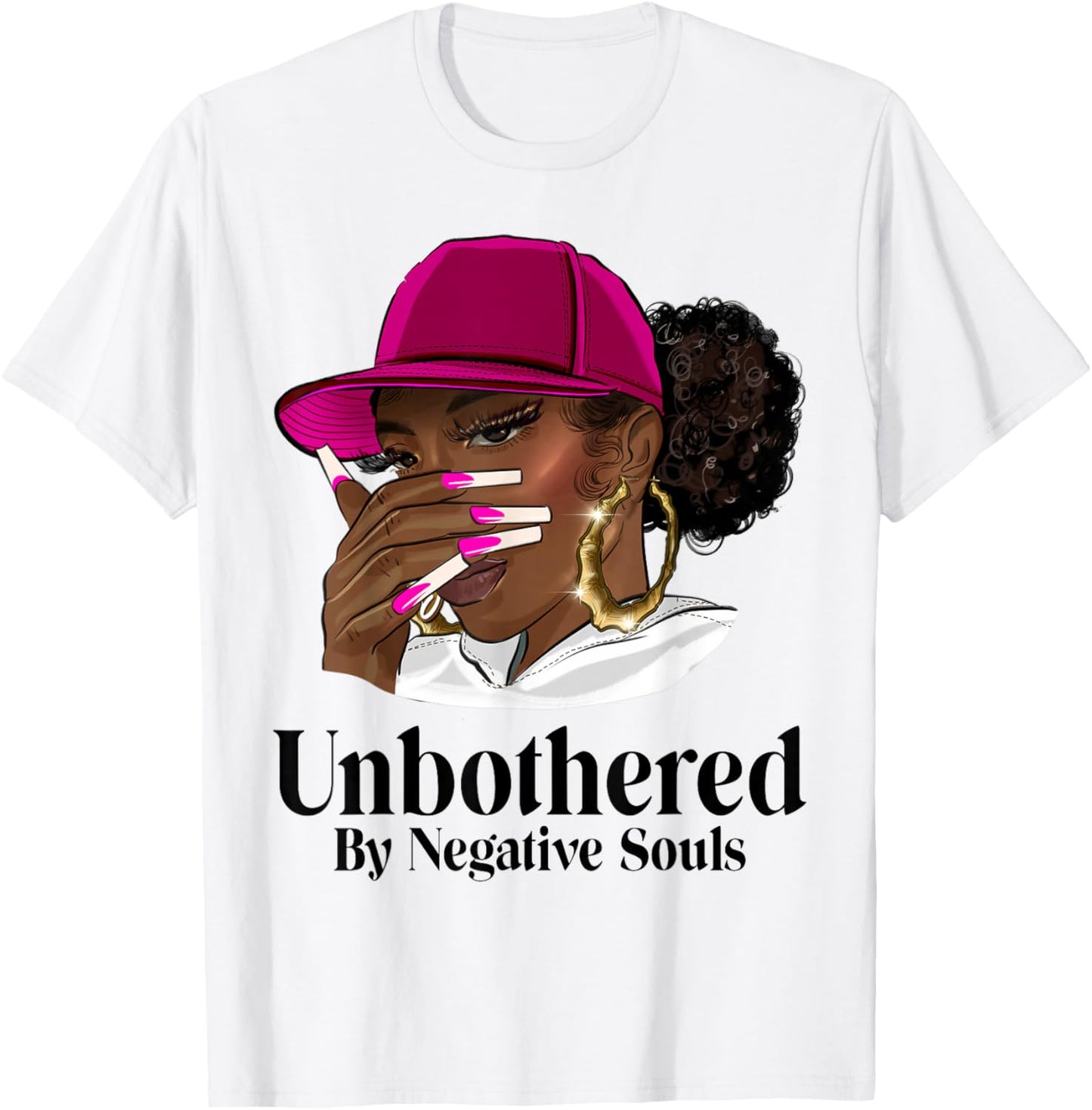 Unbothered Black Woman With Cap African American Afro Queen T-Shirt - T-Shirt | White