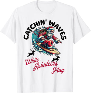 Christmas In July Surfing Santa Claus Summer Beach Vacay T-Shirt - T-Shirt | White