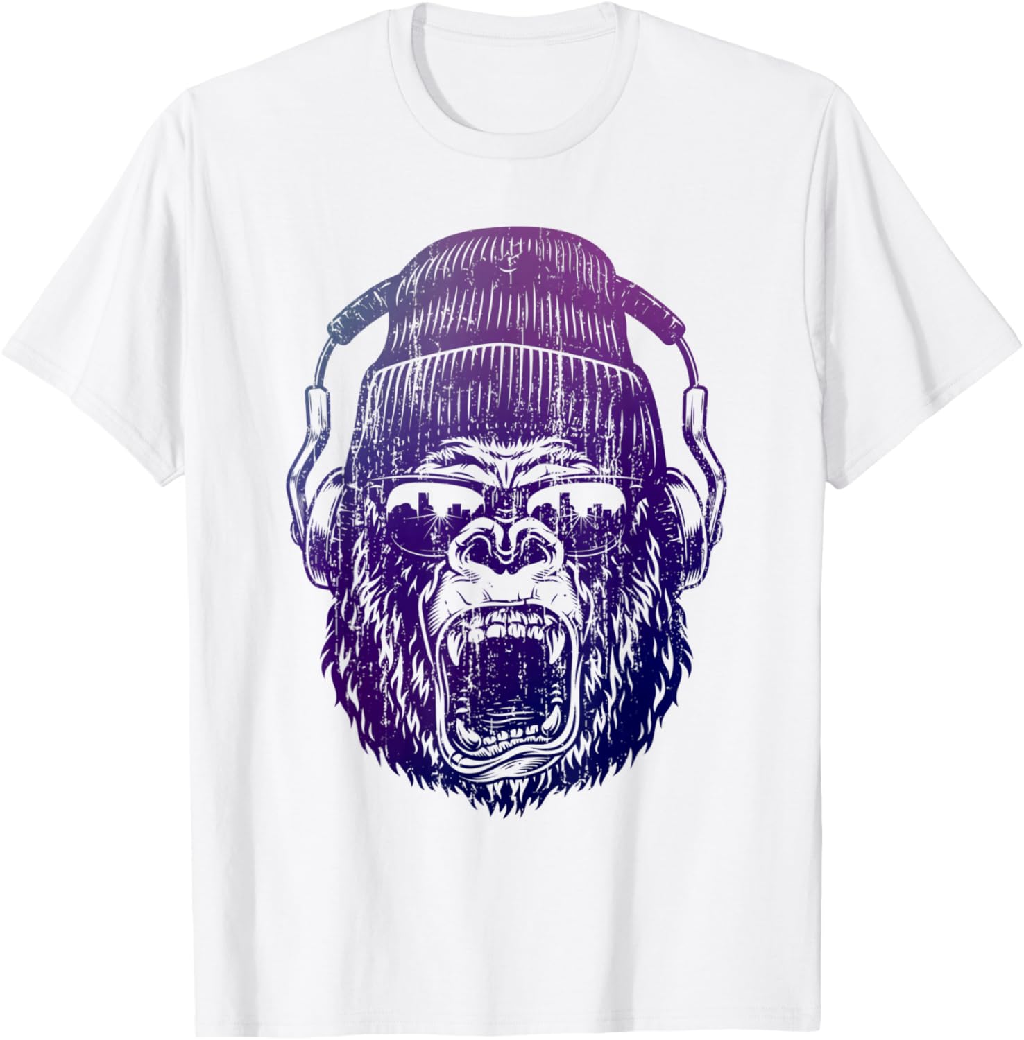 funky Monkey Chimp With Sunglasses And Headphones Funny T-Shirt - T-Shirt | White