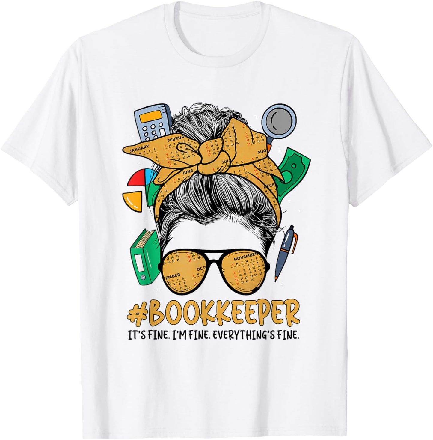 School Bookkeeper Messy Bun School Bookkeeping T-Shirt - T-Shirt | White
