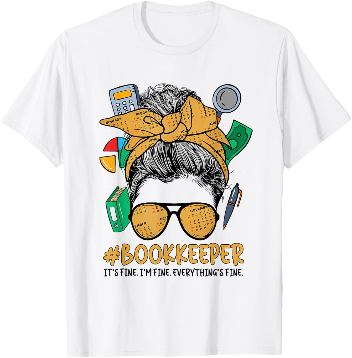 School Bookkeeper Messy Bun School Bookkeeping T-Shirt - T-Shirt | White