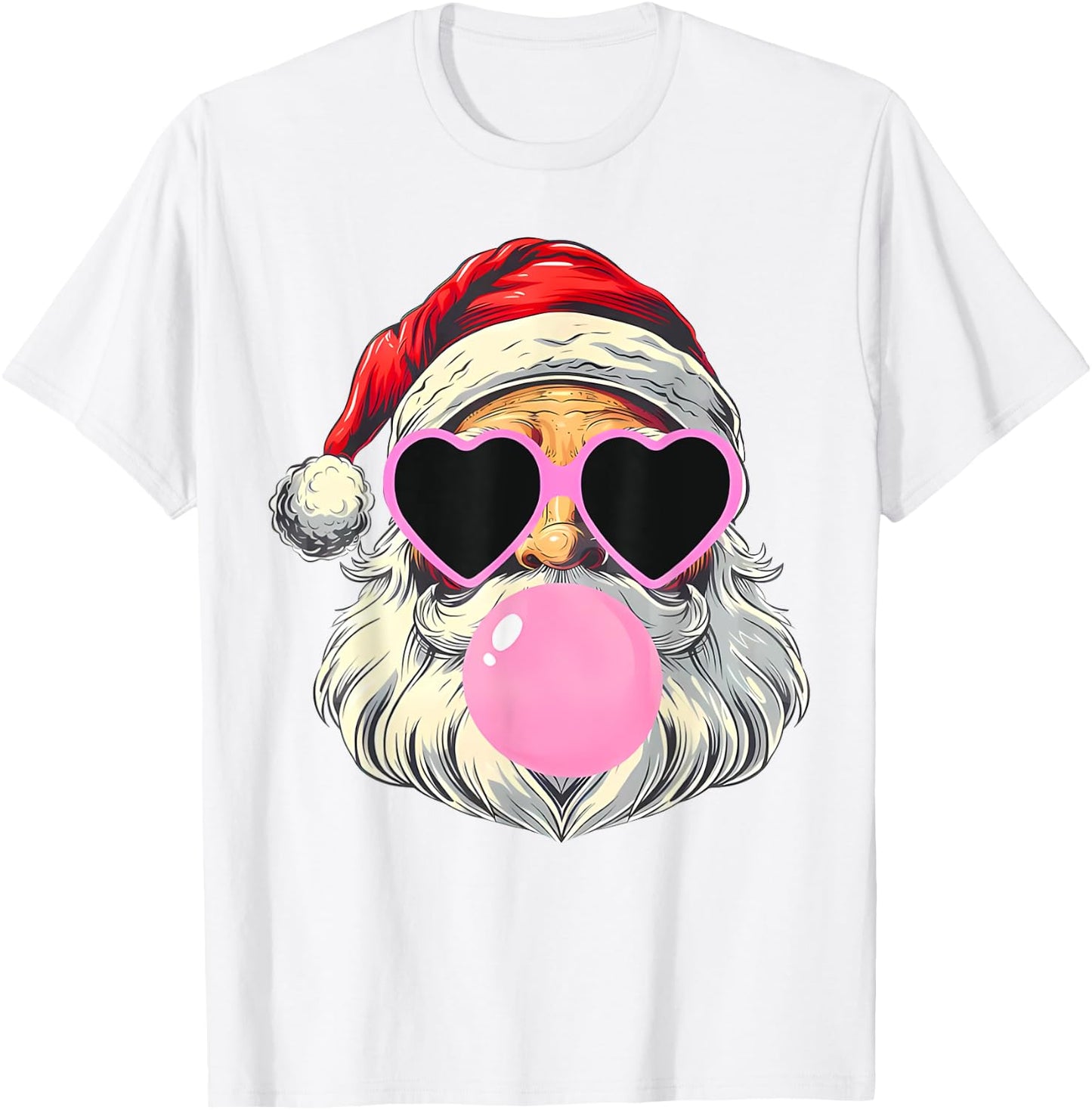 Santa Claus Blowing Bubble Gum Pink Sunglasses Christmas T-Shirt - T-Shirt | White
