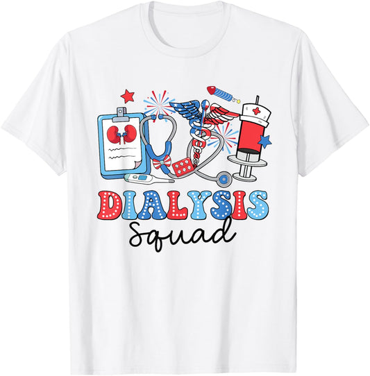 Retro Dialysis Squad USA Flag Dialysis Nurse 4th Of July Women Men T-Shirt - T-Shirt | White