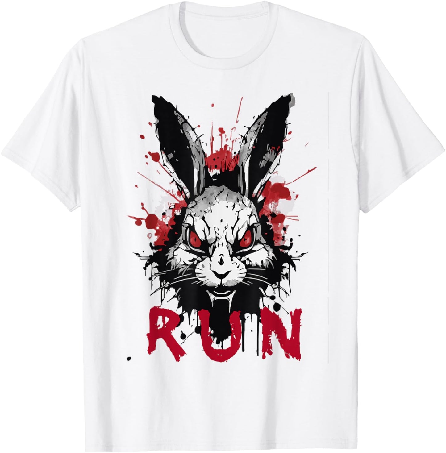 Run Rabbit, Evil Bunny Artwork, Modern Vintage Grunge Anime T-Shirt - T-Shirt | White