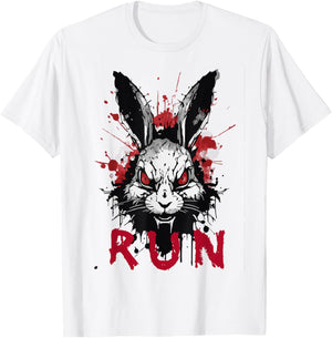 Run Rabbit, Evil Bunny Artwork, Modern Vintage Grunge Anime T-Shirt - T-Shirt | White