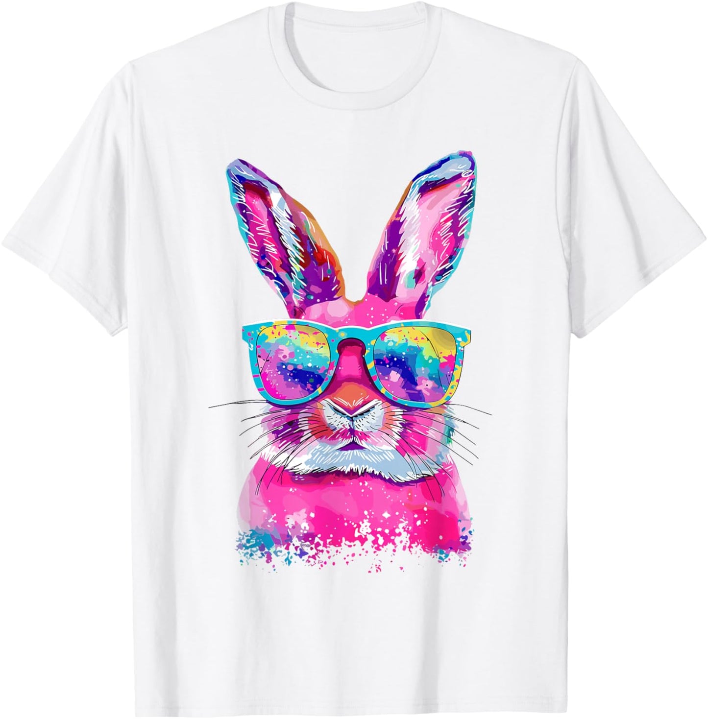 Bunny Face with Tie Dye Glasses Happy Easter Day Men Boy Kid T-Shirt - T-Shirt | White