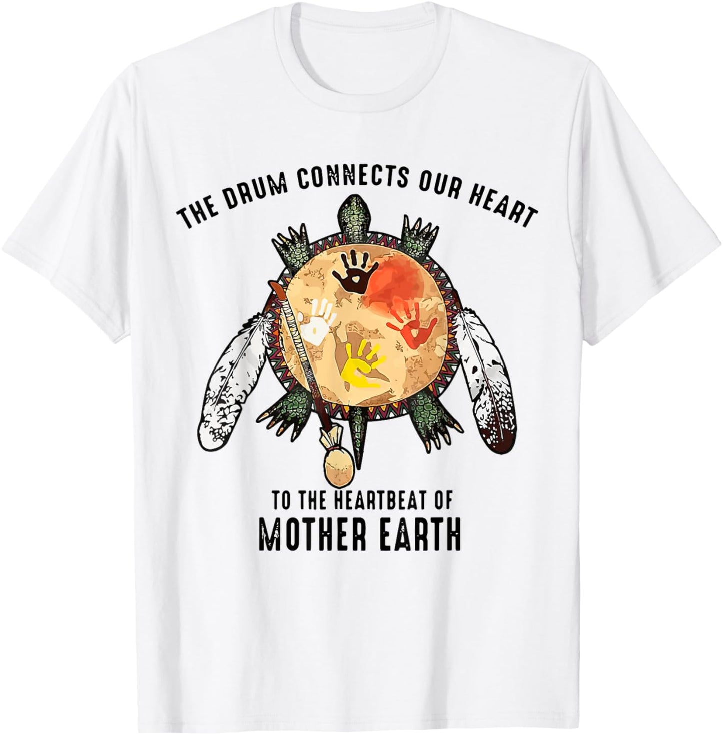 Native American The Drum Connects Our Heart To The HeartBeat T-Shirt - T-Shirt | White