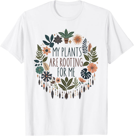 Retro Vintage My Plants Are Rooting For Me Plant Lover Funny T-Shirt - T-Shirt | White