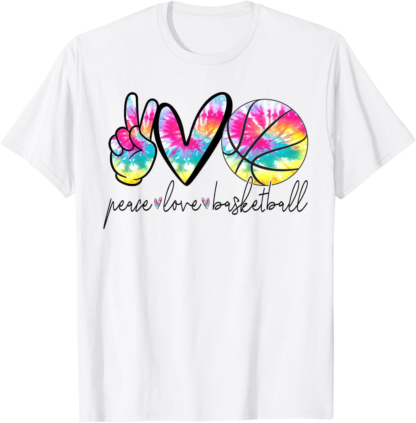 Peace Love Basketball Tie Dye Cute Basketball Lover T-Shirt - T-Shirt | White