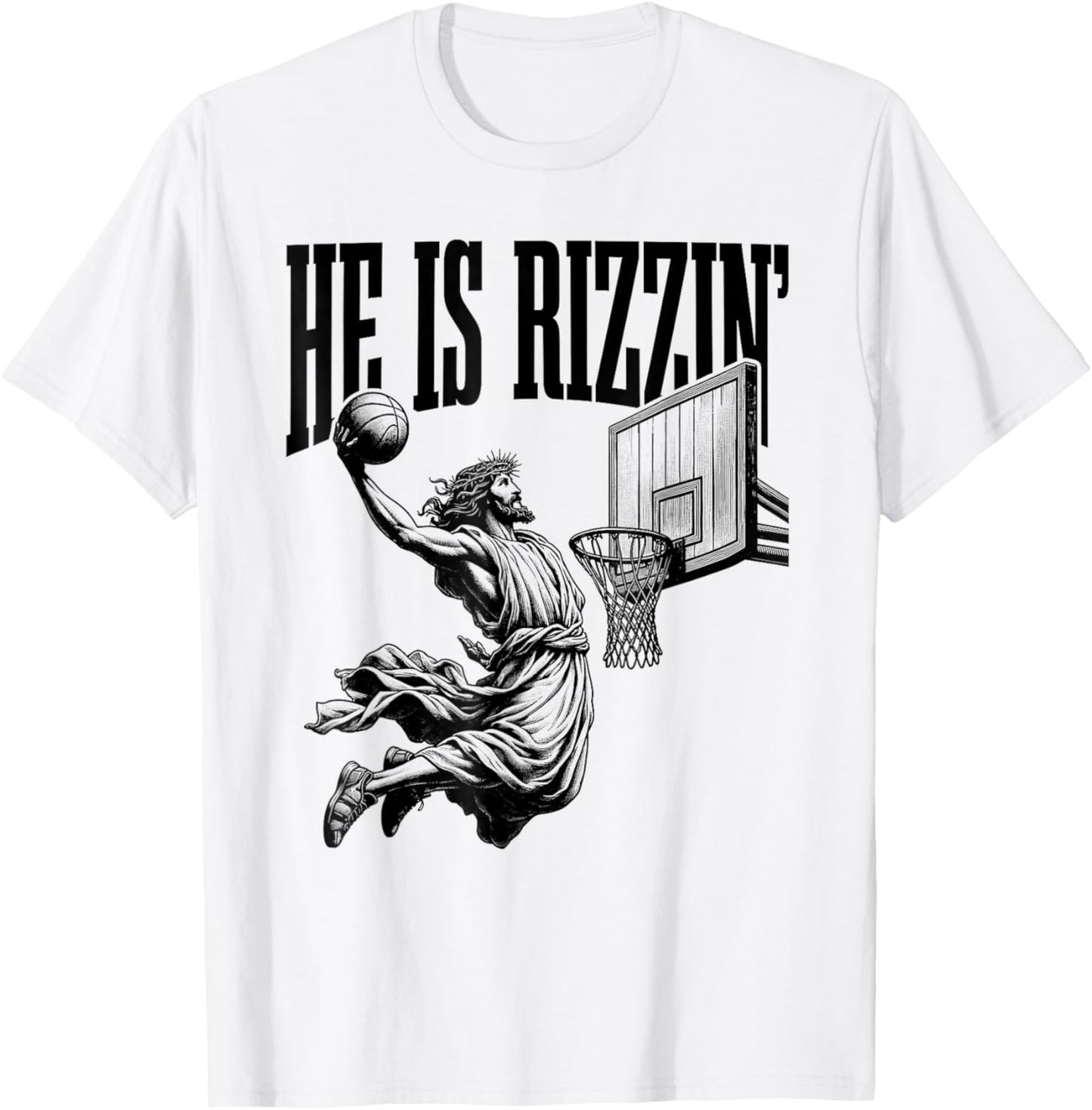 He Is Rizzin Shirt Basketball Jesus Retro Easter Christian T-Shirt - T-Shirt | White