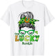 One Lucky Auntie Messy Bun Leopard St Patrick's Day Shamrock T-Shirt - T-Shirt | White
