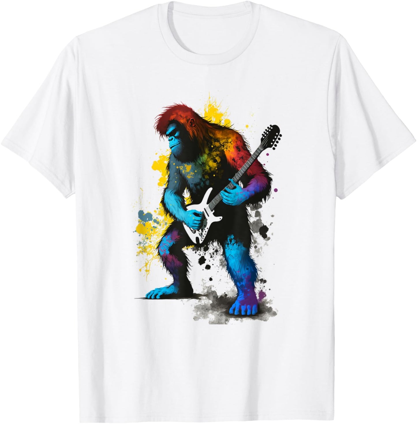 Guitarist Sasquatch Electric Guitar Rock & Roll Bigfoot T-Shirt - T-Shirt | White
