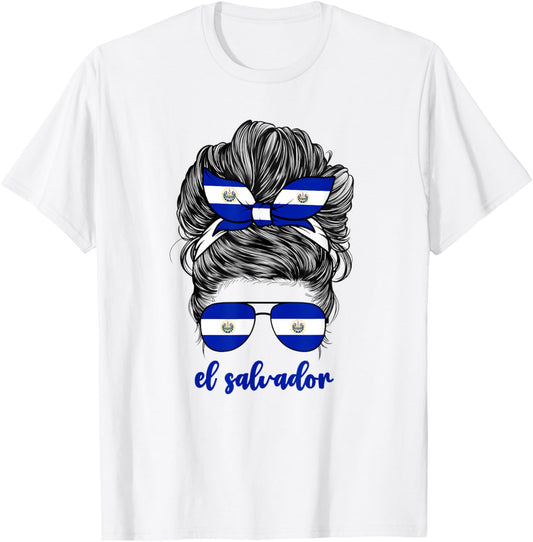 El Salvador Girl Woman Salvadoran Flag Salvadorian T-Shirt - T-Shirt | White