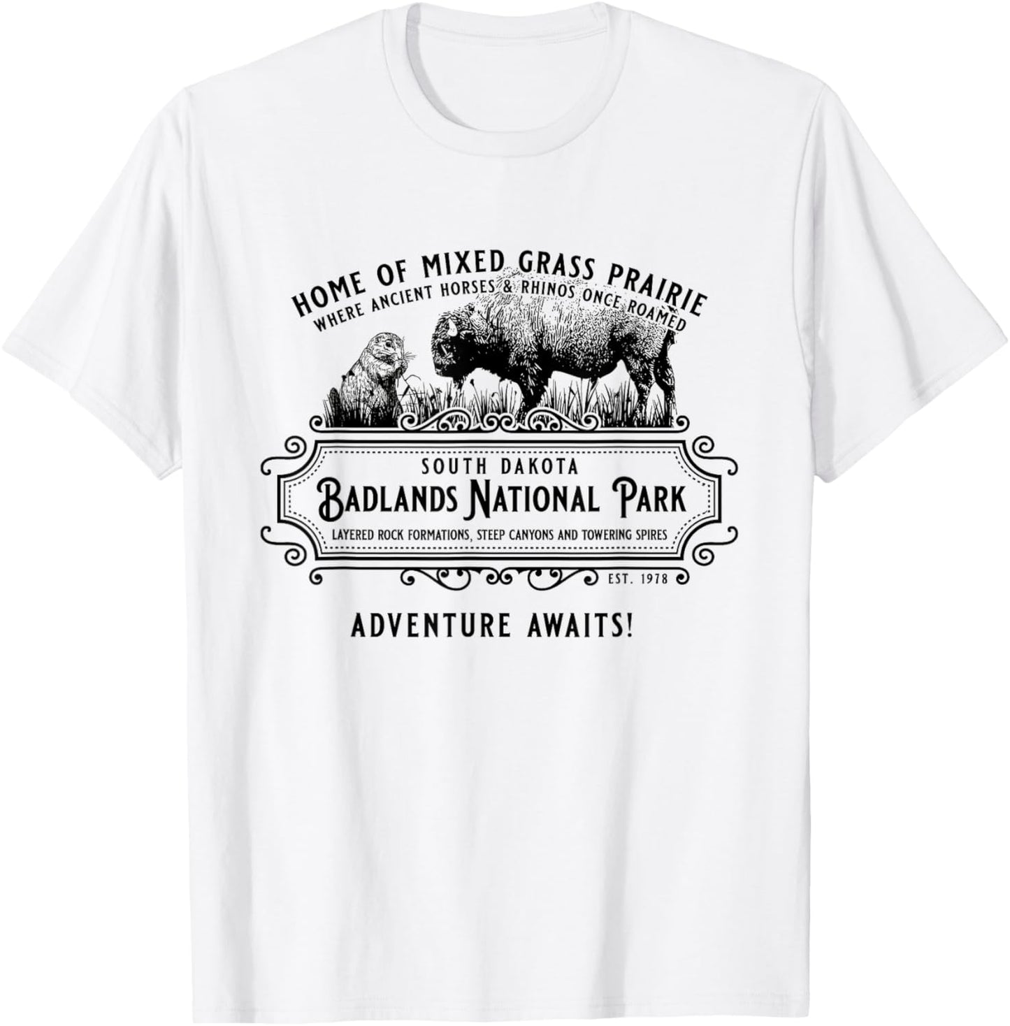 Badlands National Park South Dakota Bison Prairie Dog T-Shirt - T-Shirt | White