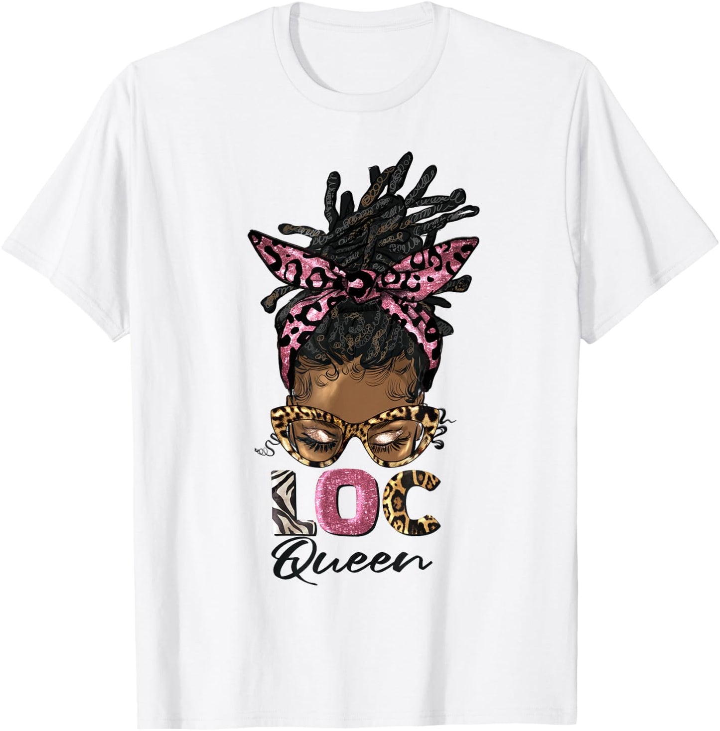 Loc'd Queen Afro Messy Bun Leopard Black Woman Birthday T-Shirt - T-Shirt | White