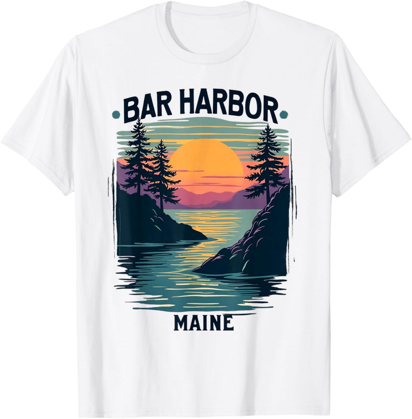 Bar Harbor Maine Vintage Sunset Scenic T-Shirt - T-Shirt | White