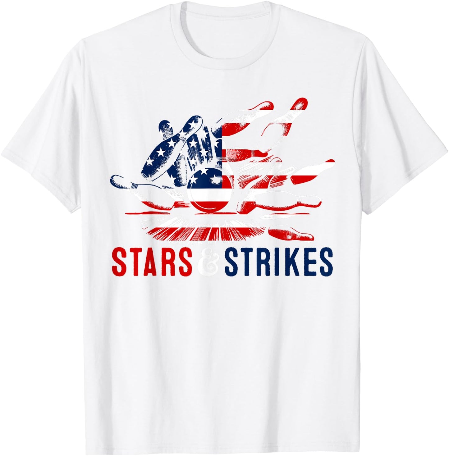 4th of July Bowling Pun | Retro Stars & Strikes Bowling T-Shirt - T-Shirt | White