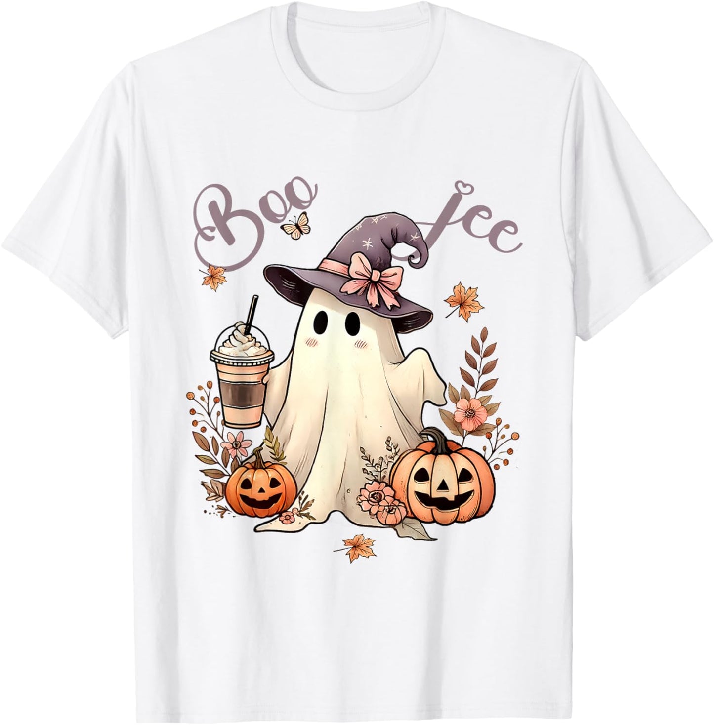 Boo Jee Ghost Ice Coffee Coquette Bow Halloween Women Girl T-Shirt - T-Shirt | White