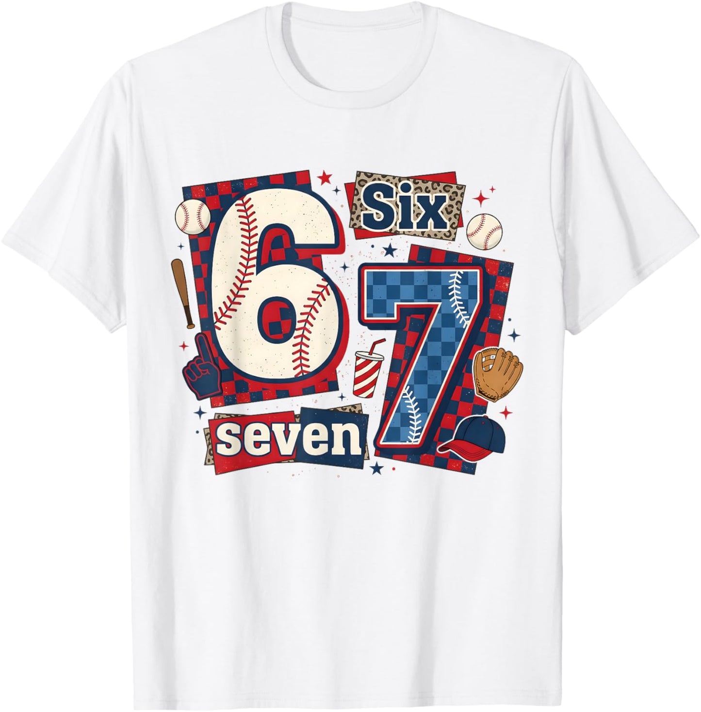6 7 Baseball Six Seven Game Day 67 Girls Boys Kids T-Shirt - T-Shirt | White