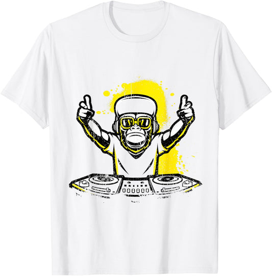 DJ Monkey Music Party Fun Sunglasses Fun Dancing Club T-Shirt - T-Shirt | White