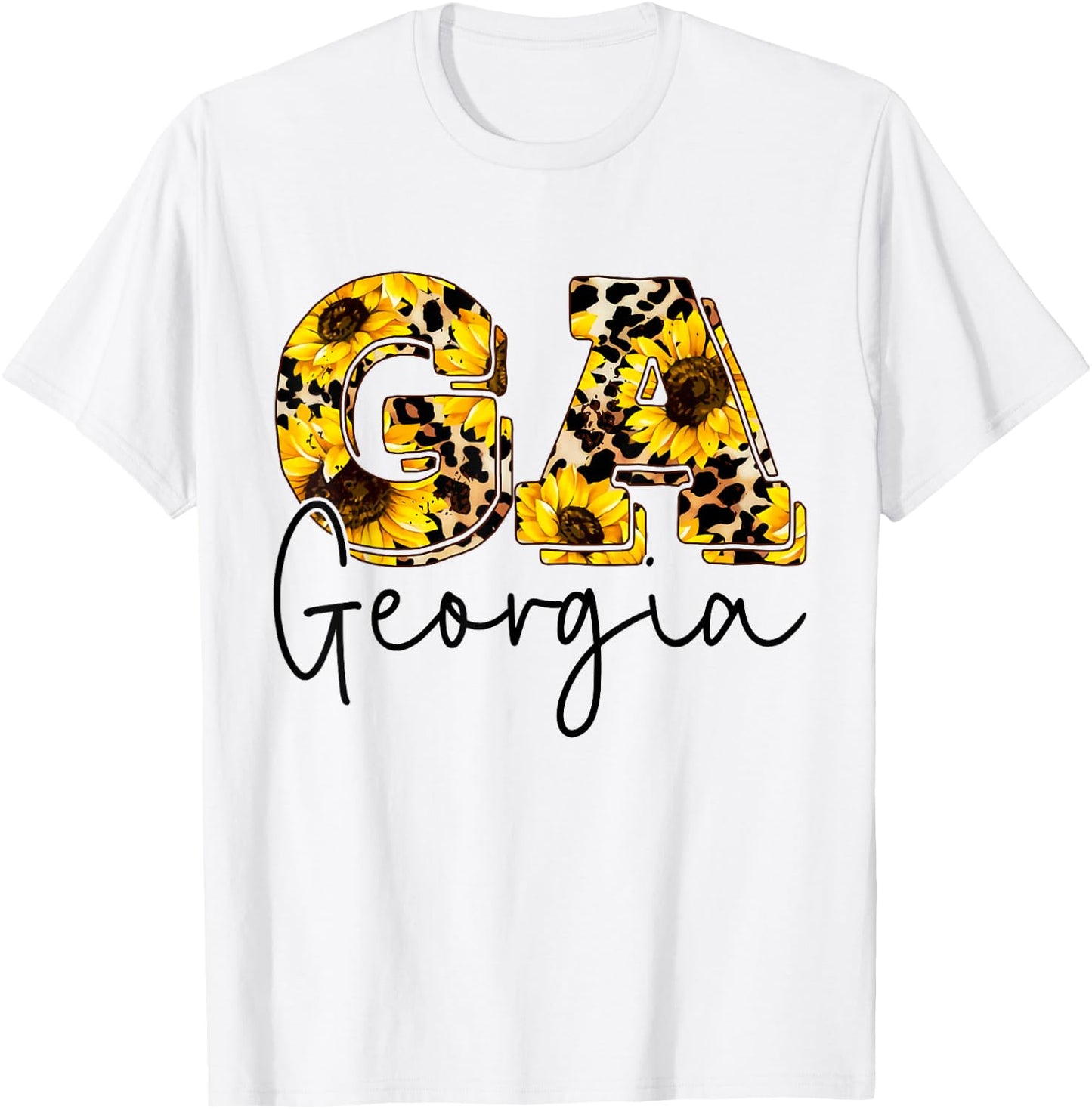 Georgia Sunflower Leopard Print Gift T-Shirt - T-Shirt | White