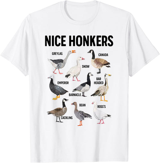 Nice Honker Pun Adult Joke Funny Bird Lover Birdwatcher T-Shirt - T-Shirt | White