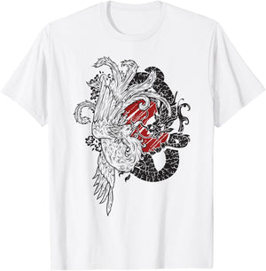 The Dragon And Bird Phoenix Ying Yang Chinese Fenghuang Art T-Shirt - T-Shirt | White