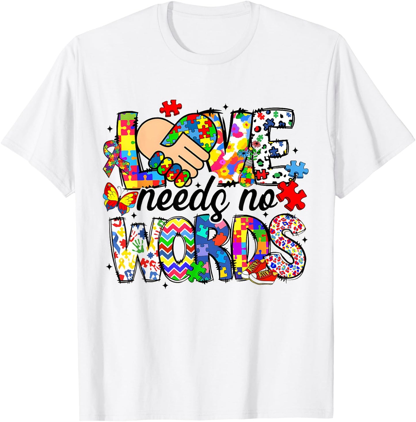 Love Needs No Words Autism Awareness Pride Autism Mama T-Shirt - T-Shirt | White