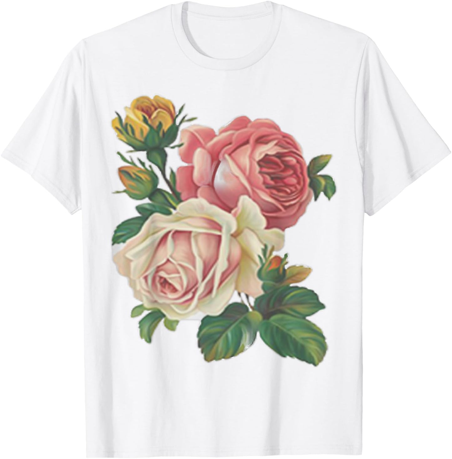 Roses Rose Floral Vintage Style Shabby Desert Chic Retro T-Shirt - T-Shirt | White
